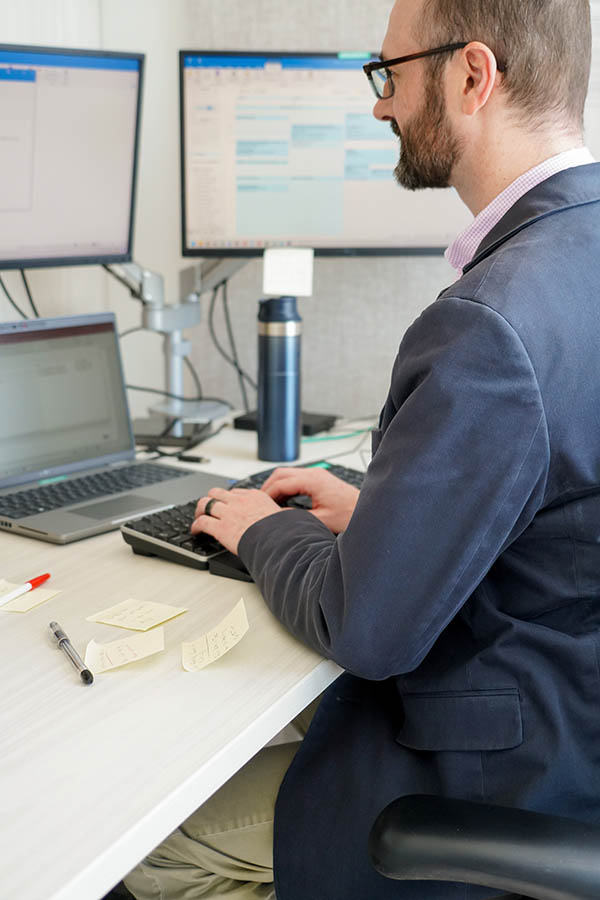 researcher working at desk