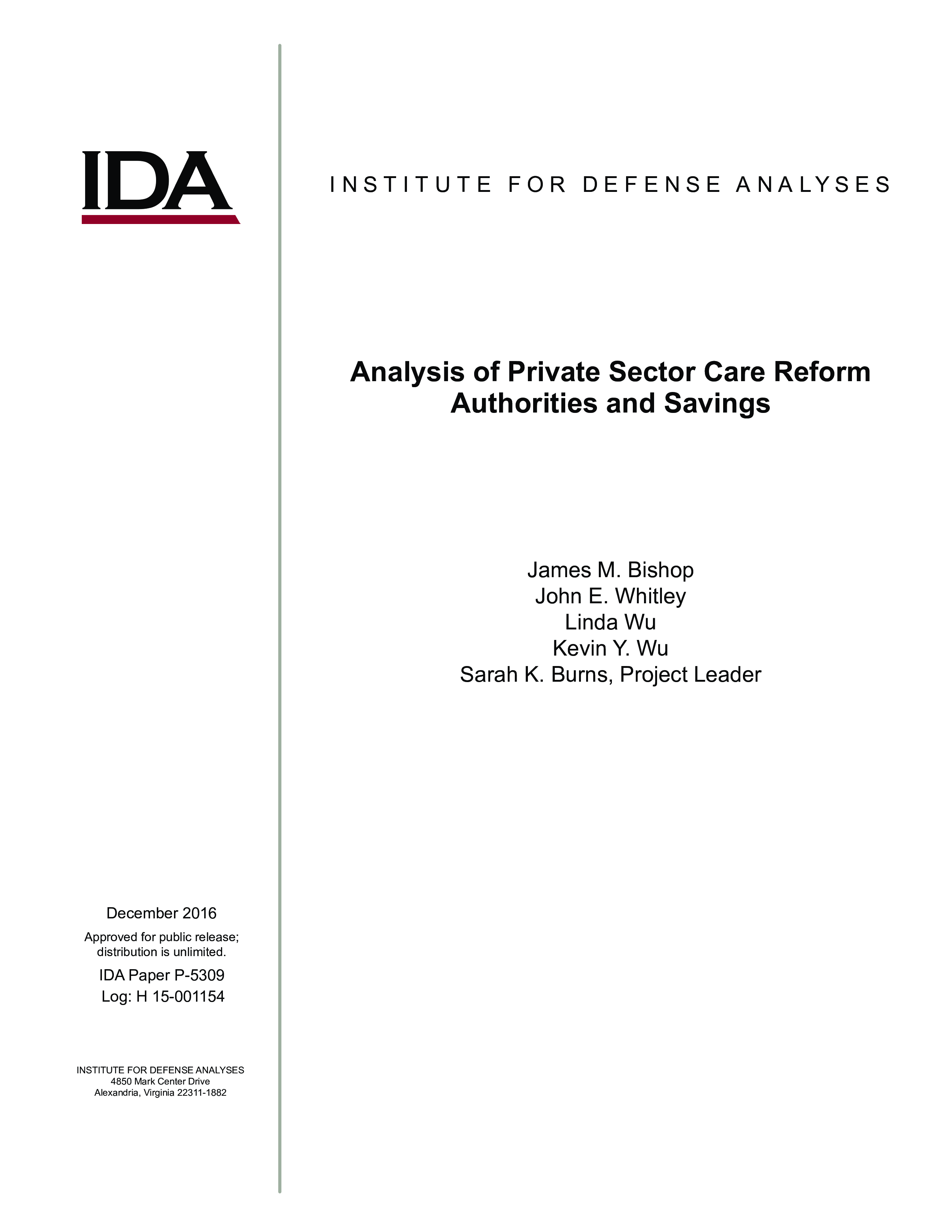 Analysis of Private Sector Care Reform Authorities and Savings