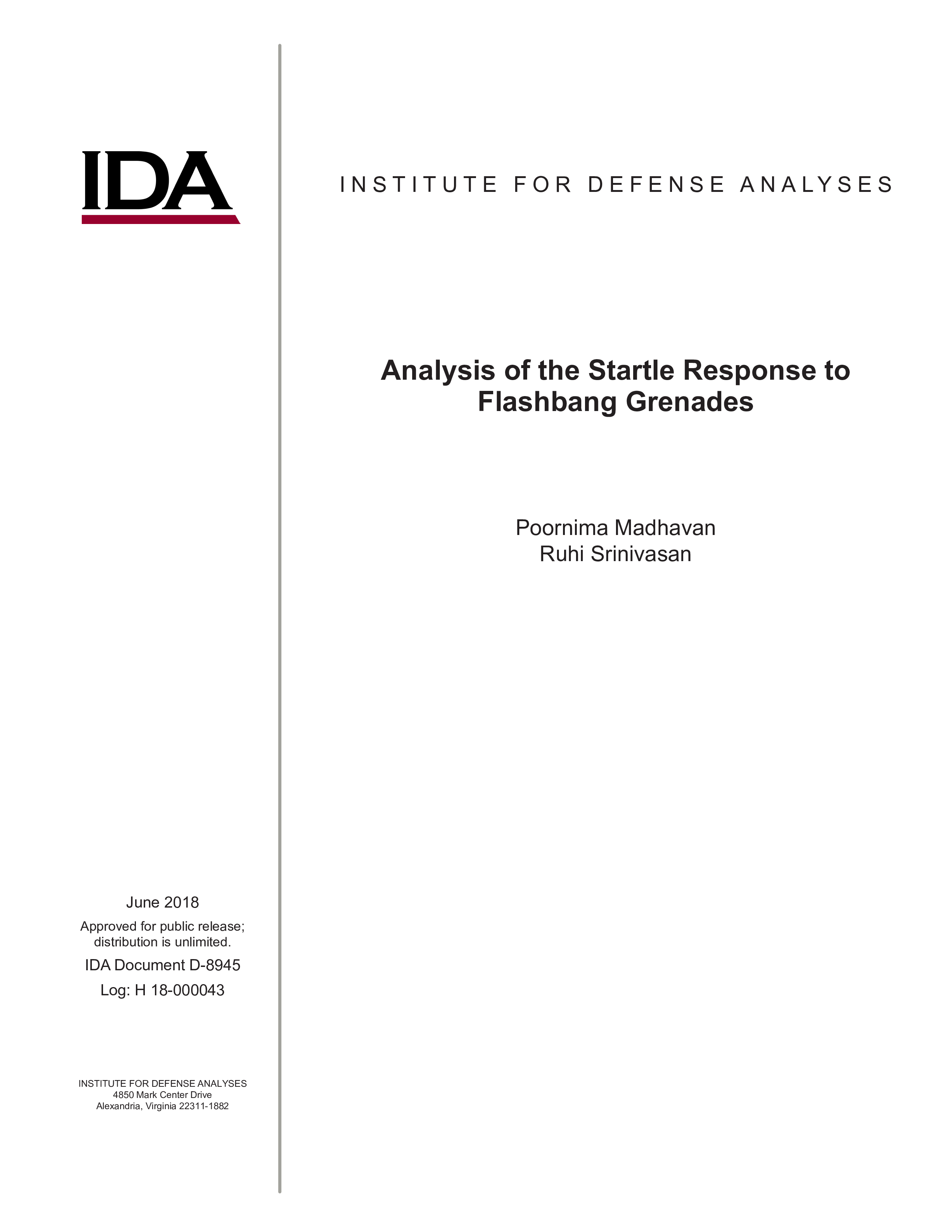 Analysis of the Startle Response to Flashbang Grenades