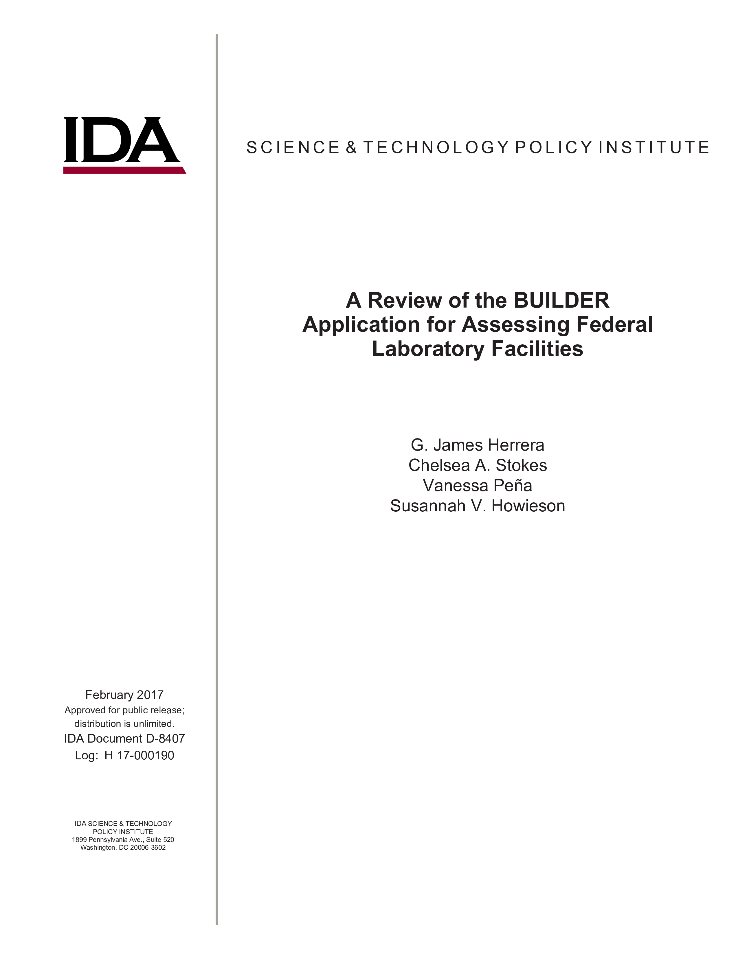 A Review of the BUILDER Application for Assessing Federal Laboratory Facilities