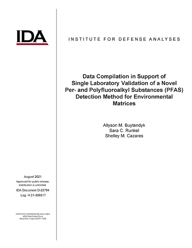 document cover, Data Compilation in Support of Single Laboratory Validation of a Novel Per- and Polyfluoroalkyl Substances (PFAS) Detection Method for Environmental Matrices