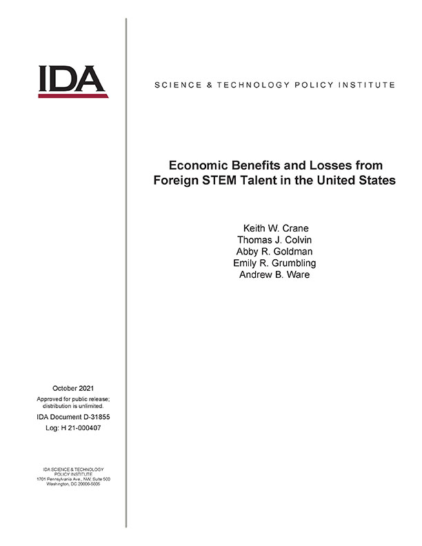 document cover, Economic Benefits and Losses from Foreign STEM Talent in the United States 