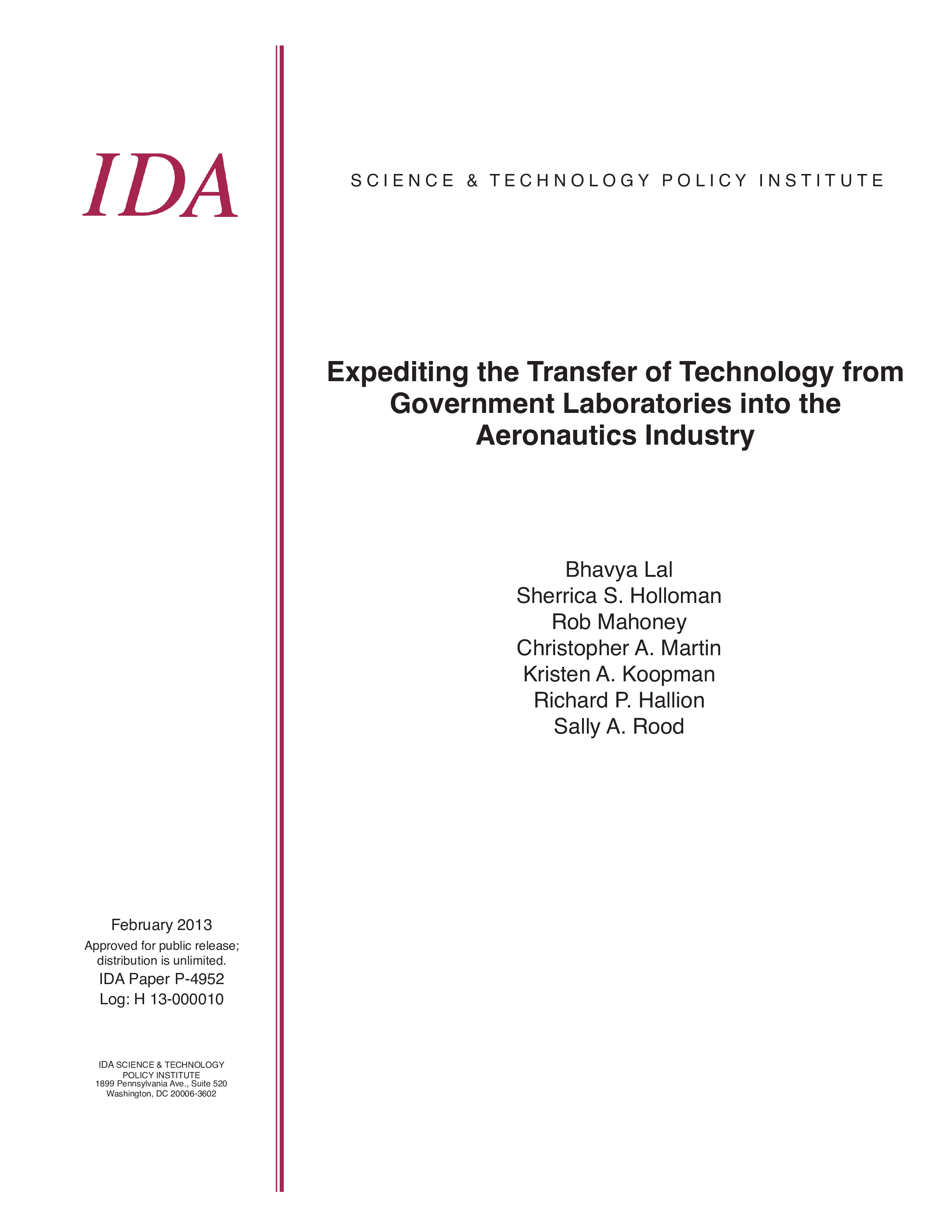 Expediting the Transfer of Technology from Government Laboratories into the Aeronautics Industry