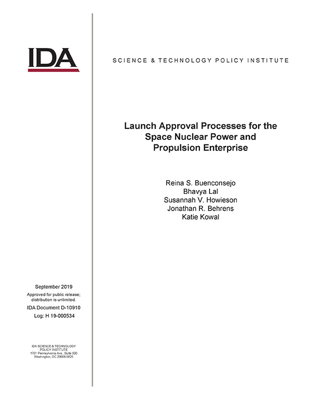 document cover, Launch Approval Processes for the Space Nuclear Power and Propulsion Enterprise