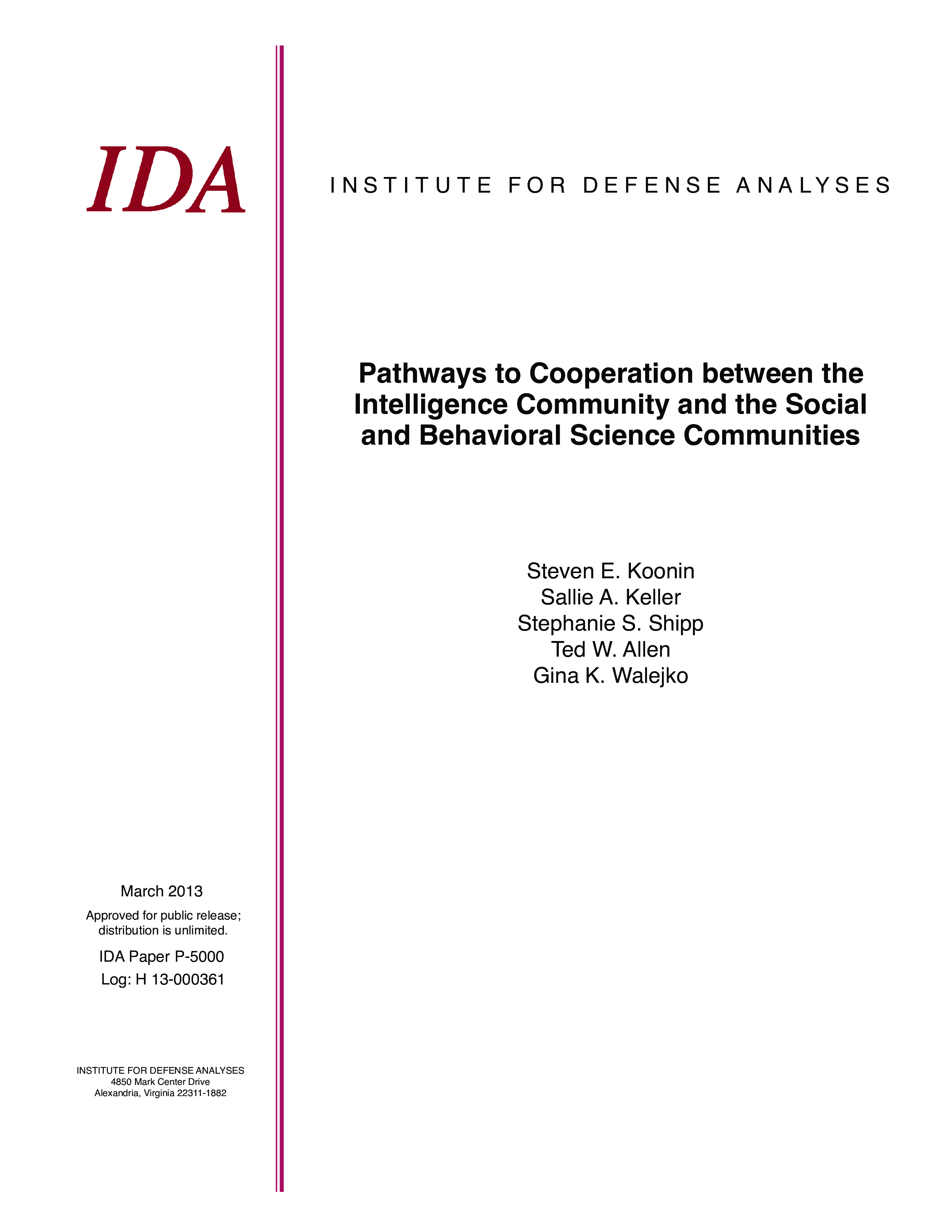 Pathways to Cooperation between the Intelligence Community and the Social and Behavioral Science Communities 