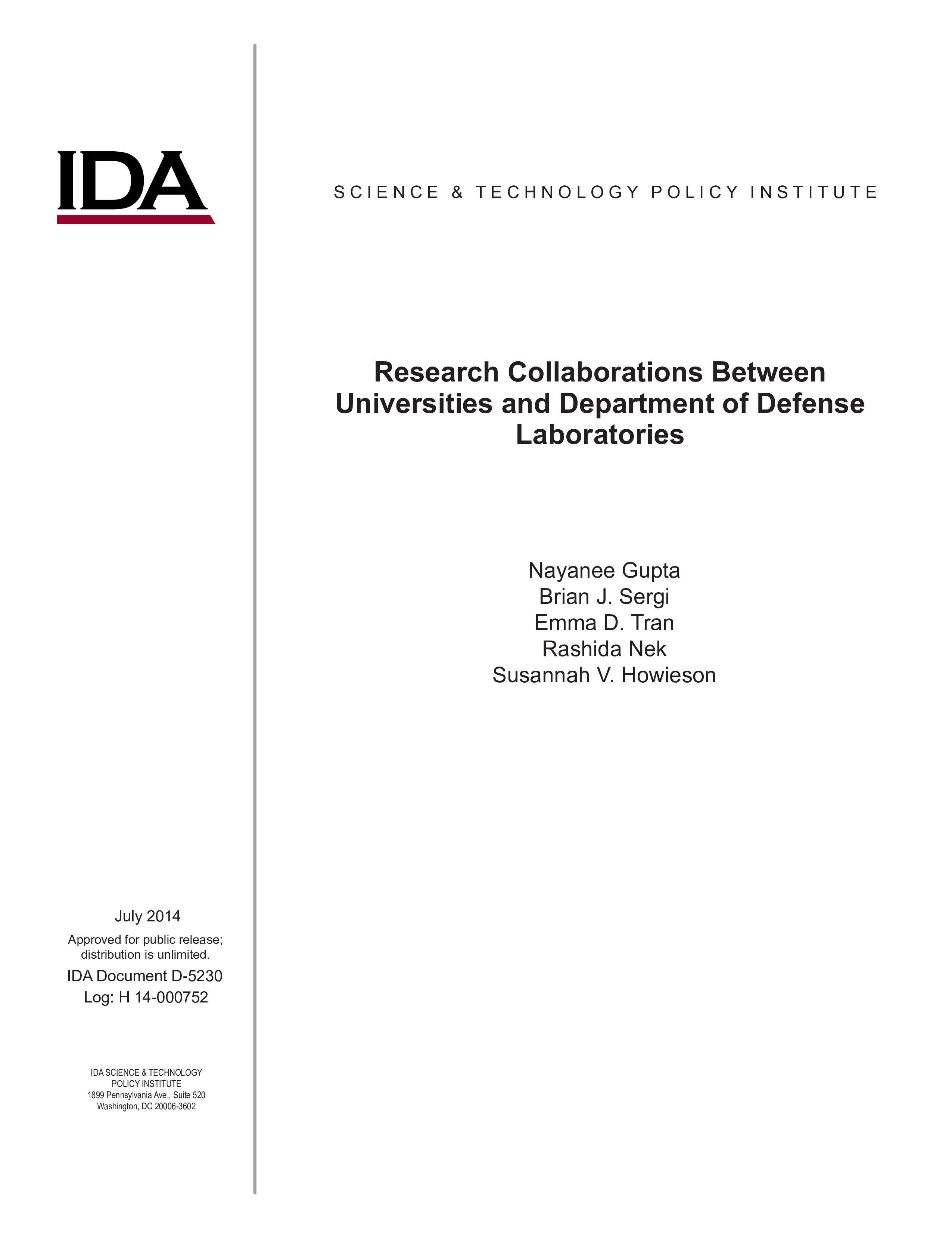Research Collaborations Between Universities and Department of Defense Laboratories