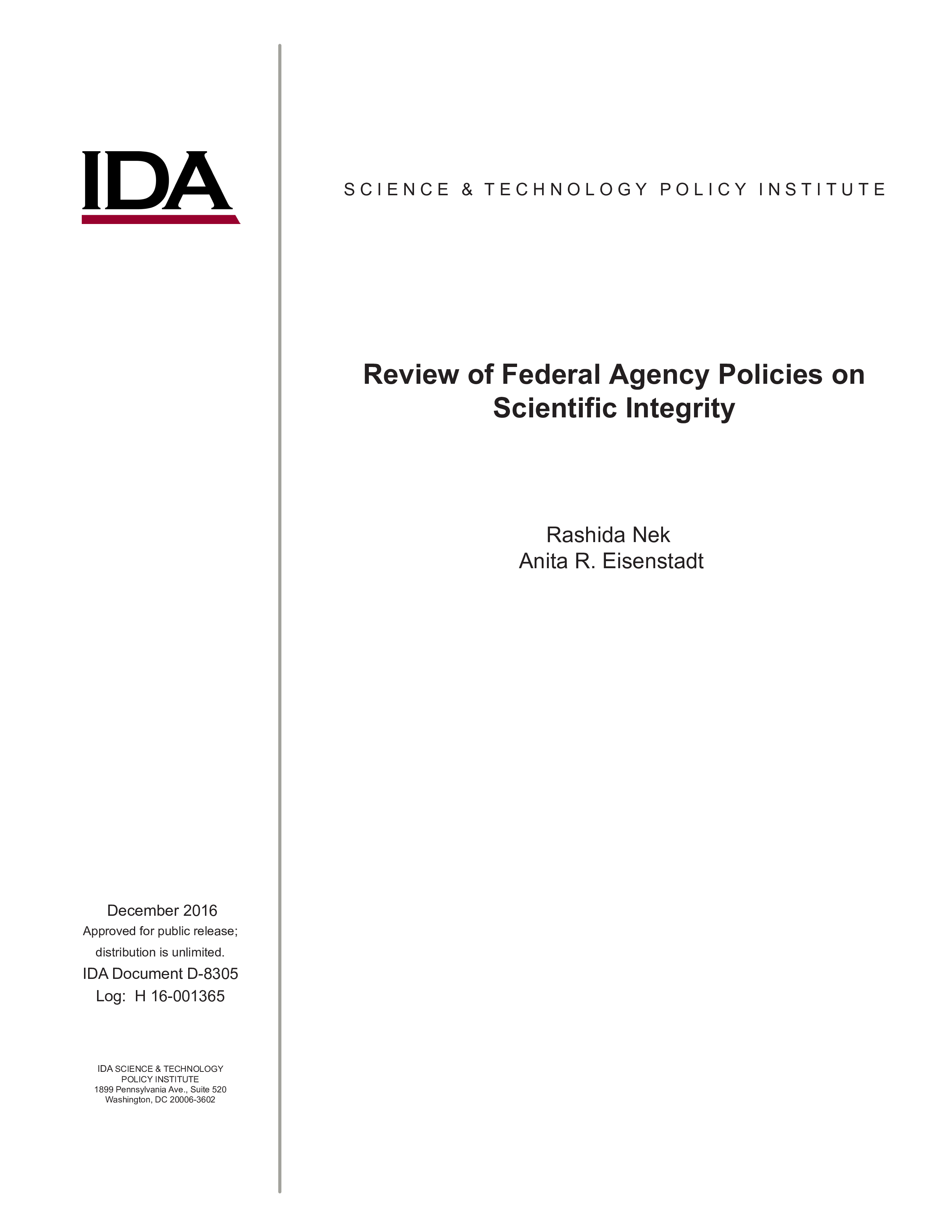 Review Of Federal Agency Policies On Scientific Integrity