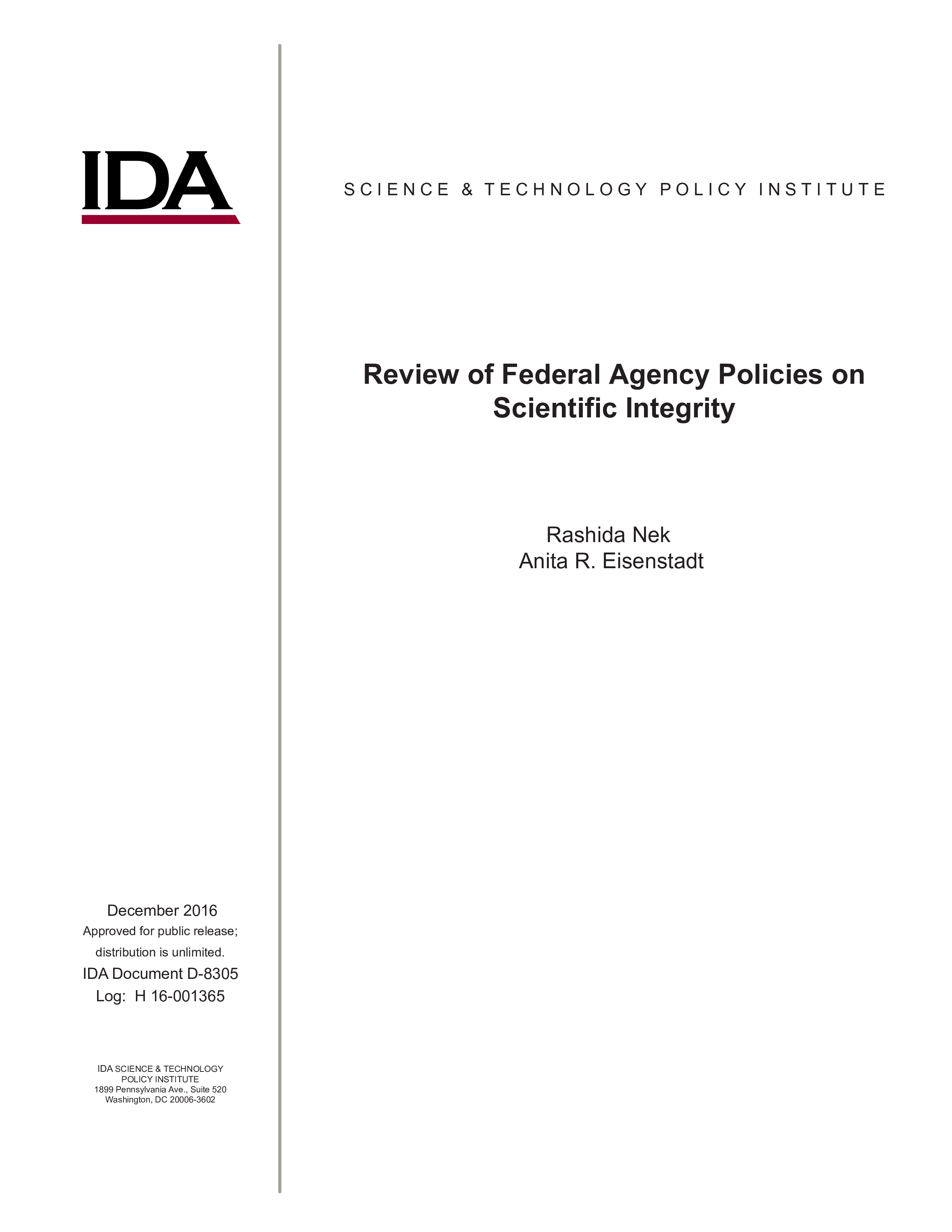 Review of Federal Agency Policies on Scientific Integrity