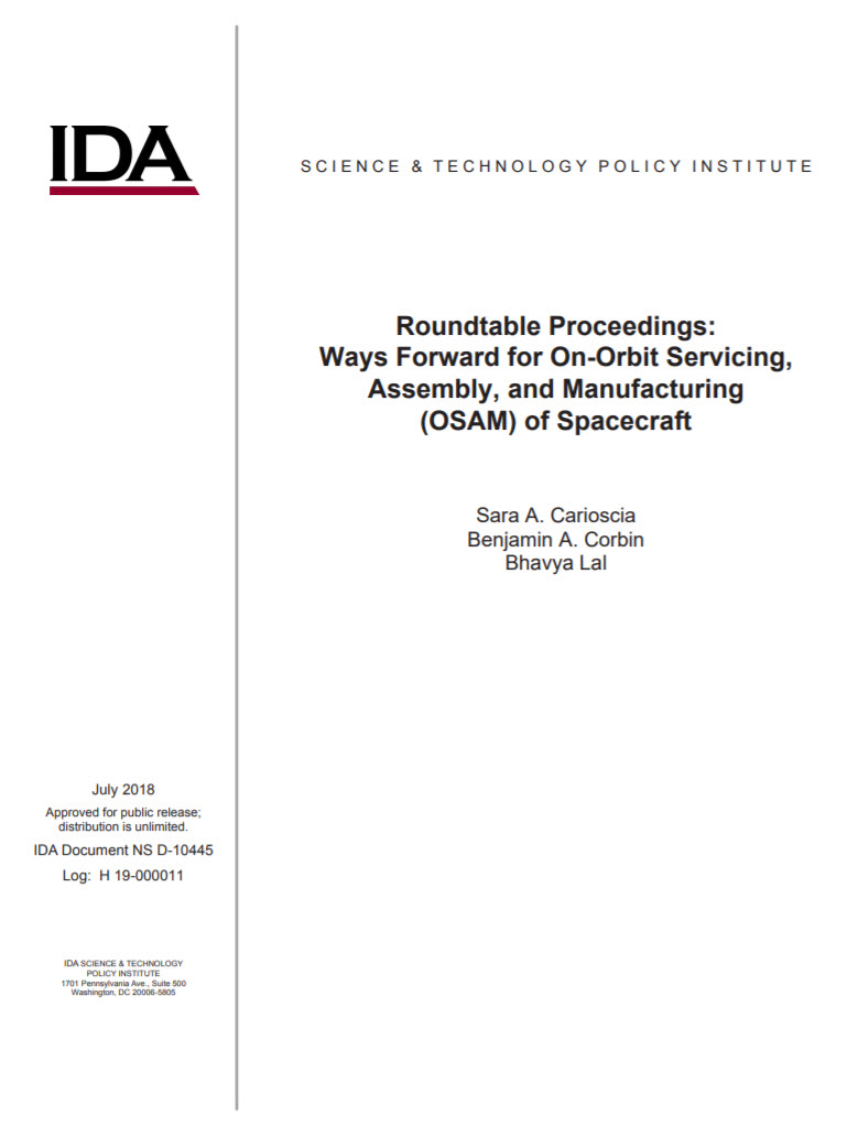 Roundtable Proceedings: Ways Forward for On-Orbit Servicing, Assembly, and Manufacturing (OSAM) of Spacecraft