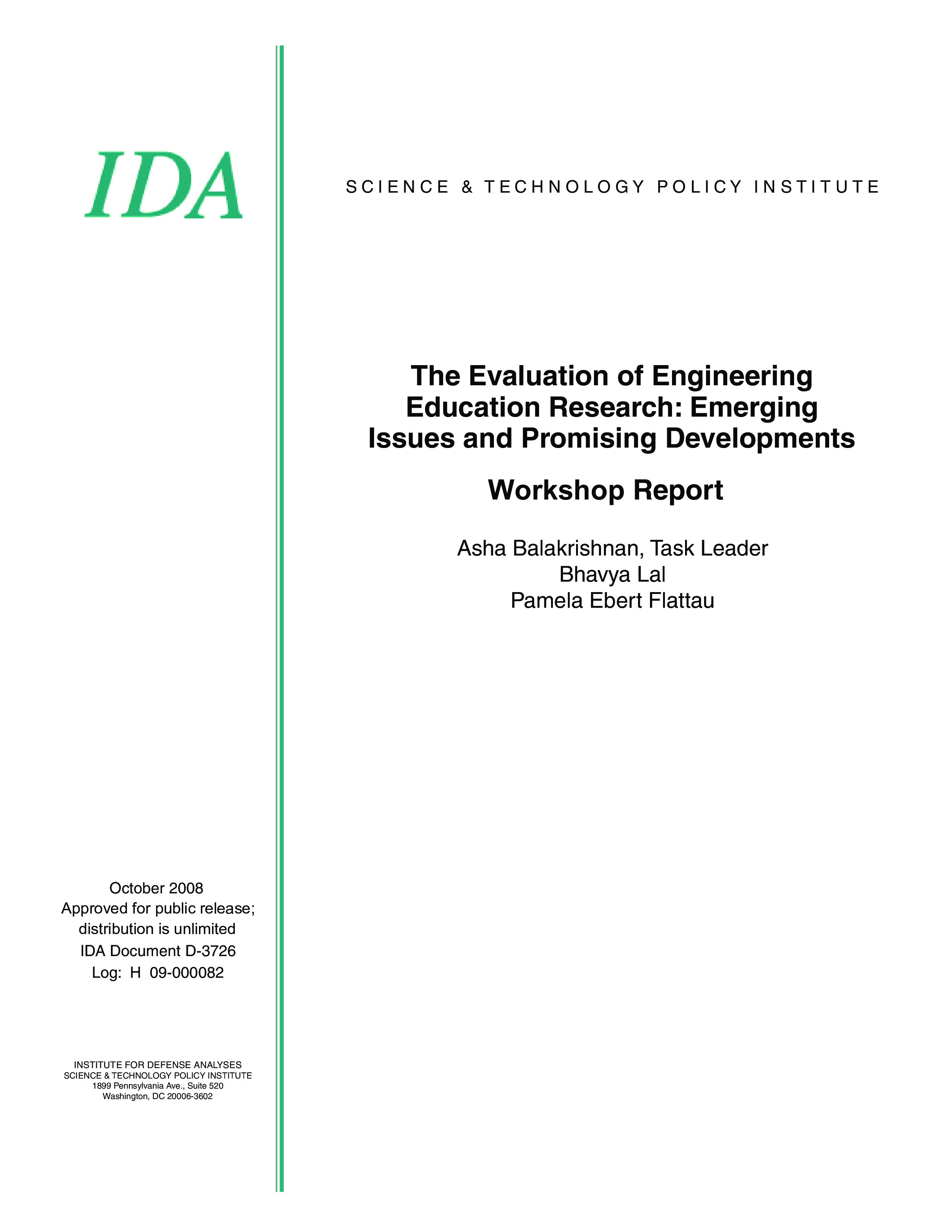 The Evaluation of Engineering  Education Research: Emerging  Issues and Promising Developments 