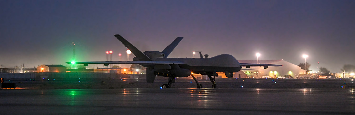 Photo, image of MQ-9 Reaper on runway at night, DVIDS